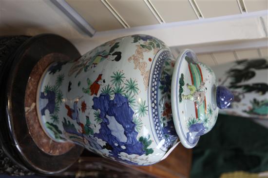 A Chinese wucai large jar and cover, in transitional style, 46.5cm